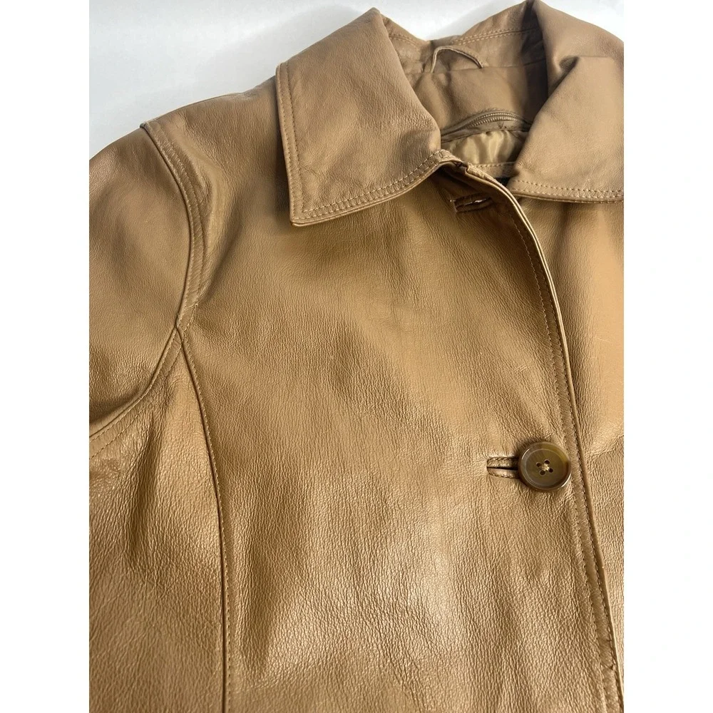Centigrade Leather‎ Jacket Soft Tan Camel Medium 4 Button Zipper Lined Womens